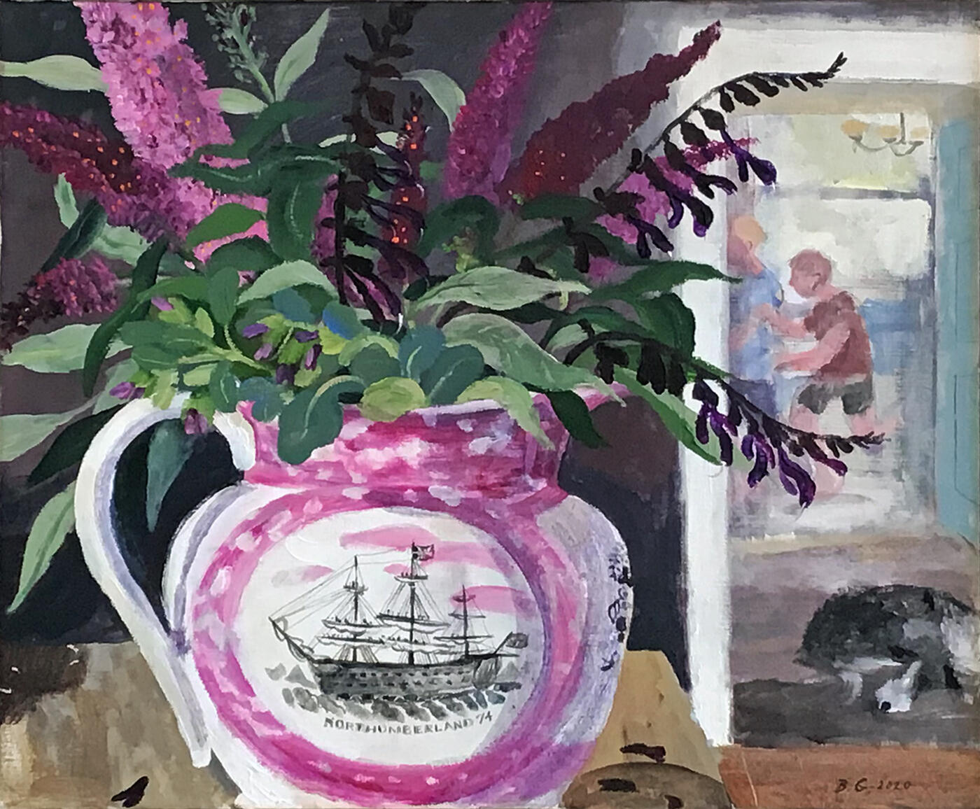 Last PE with Joe (Lustre jug and Buddleia). 50 x 60cm