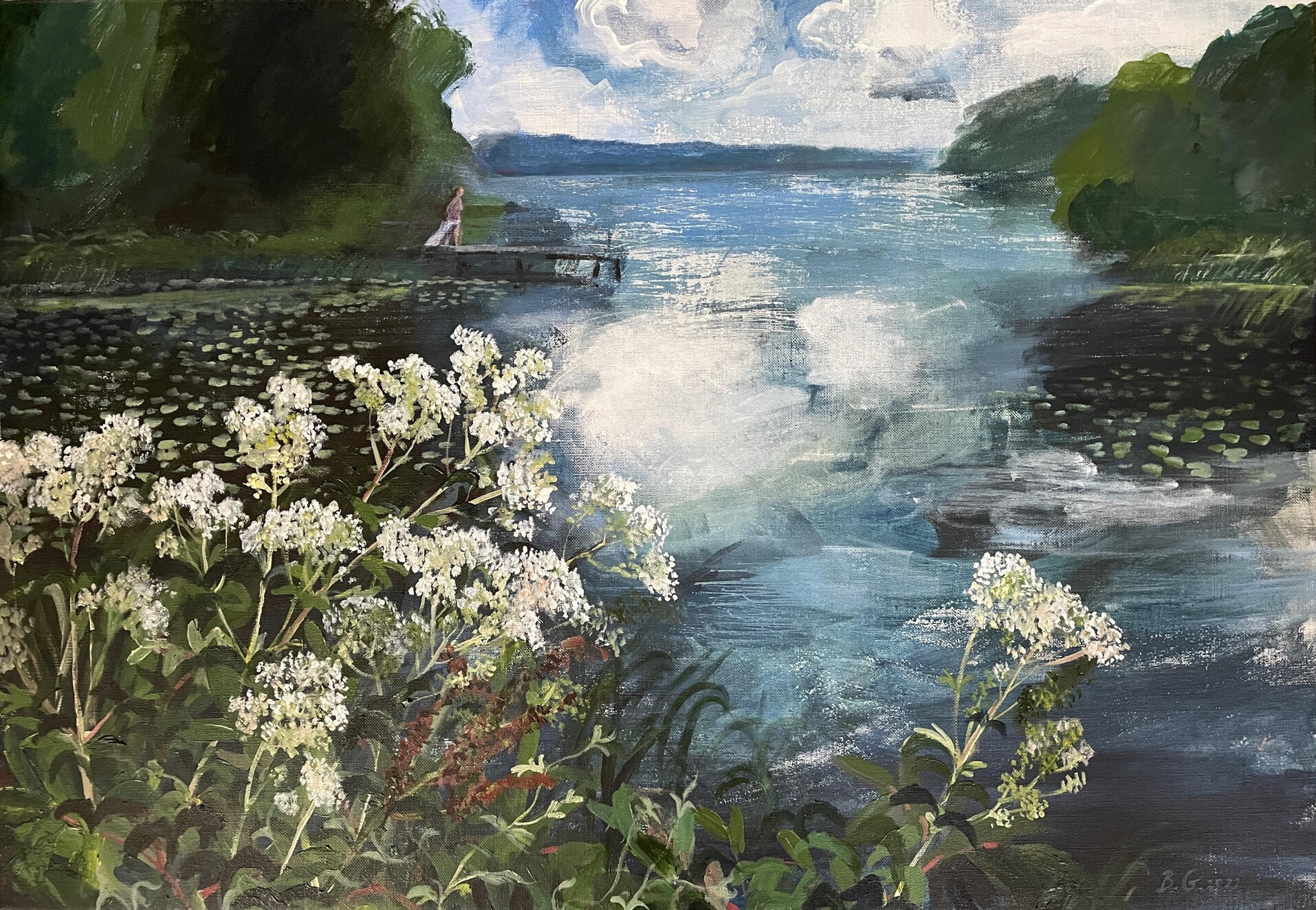 Meadowsweet and Swimmer. 70 x 100cm