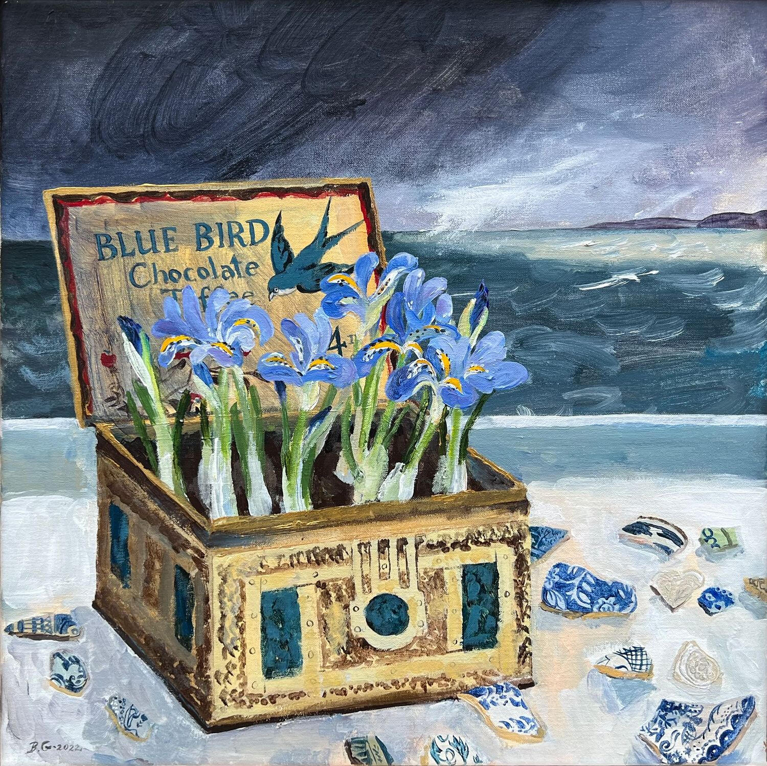 Blue Bird and Iris. 50 x 50cm