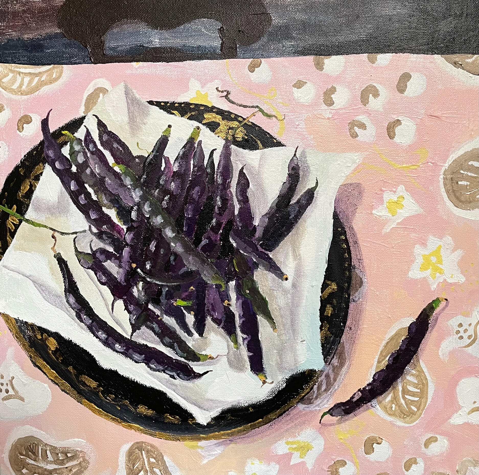 Purple Beans and Grapes. 40 x 40cm