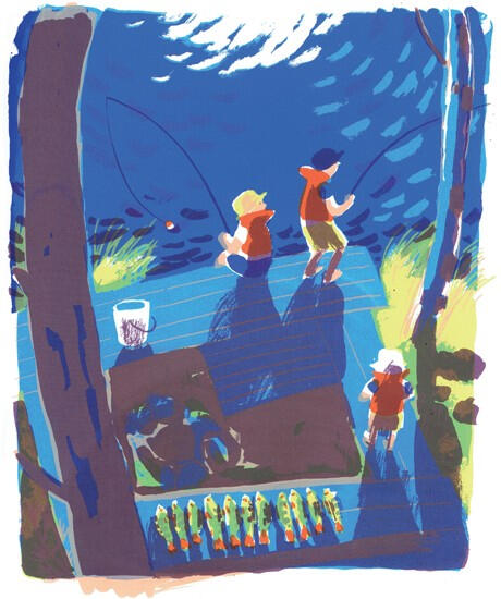 Fishing for Perch. Screenprint, 50 x 35cm