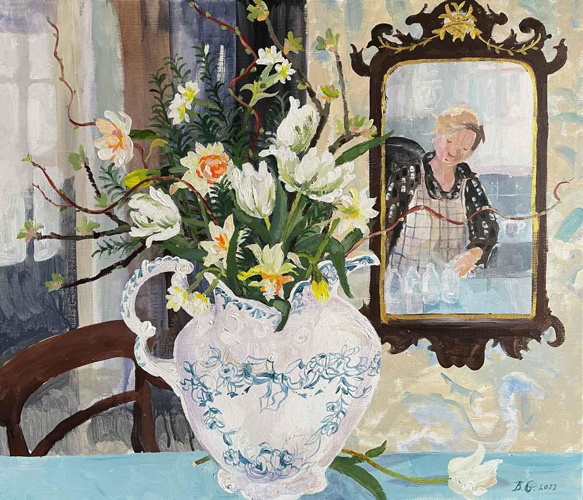 Rinsing Milk Bottles. 60 x 70cm